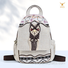 Mochila hecha a mano tejida con cera bordada de búho boho